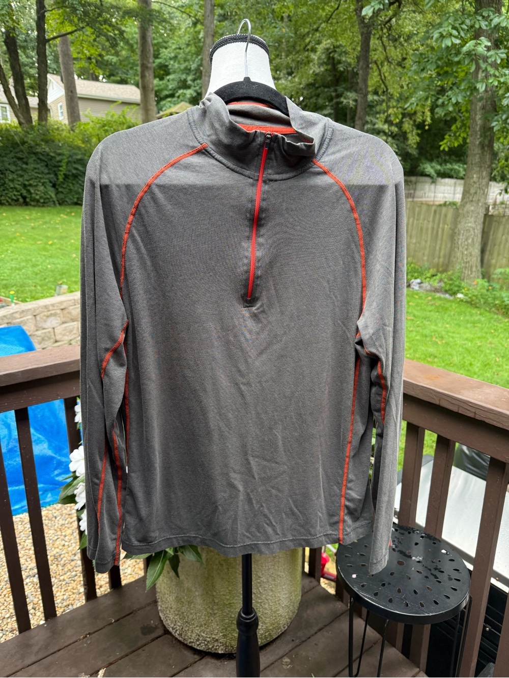 Cloudveil Men L 1/4 Zip Mock Neck Hiking Pullover Gray Orange Long Sleeve